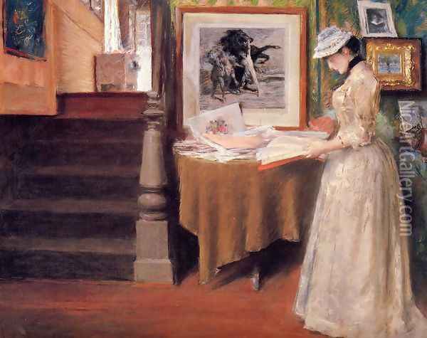 Interior, Young Woman at a Table Oil Painting - William Merritt Chase
