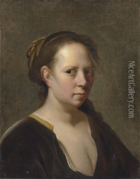 Head Of A Woman In A Brown Dress Oil Painting - Salomon de Bray