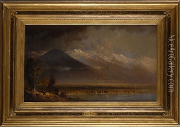 Lake Utah-okrah Mountains Oil Painting - Gilbert Munger
