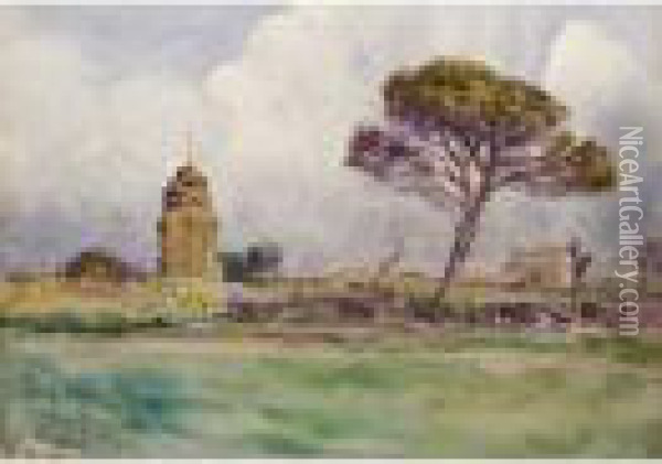 Paesaggio Della Campagna Romana Oil Painting - Onorato Carlandi