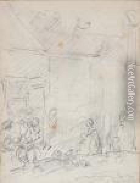 Une Femme Et Des Enfants Devant Le Porche D'une Maison Oil Painting - Jean-Honore Fragonard