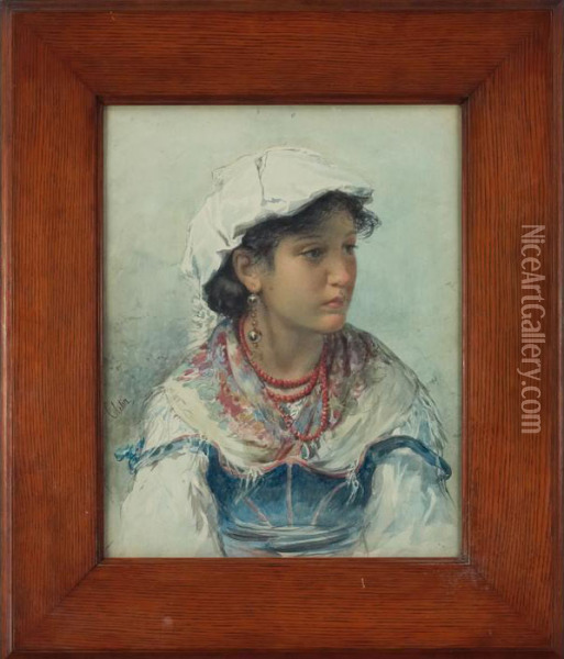 Portrait Of A Woman Oil Painting - Clelia Bompiani Battaglia