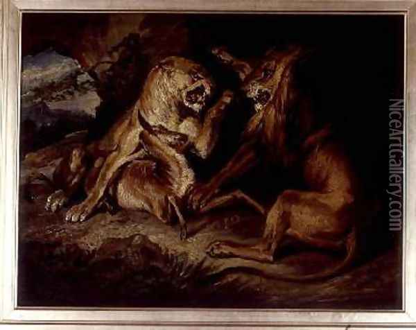 Lions at a Kill Oil Painting - Sir Edwin Henry Landseer