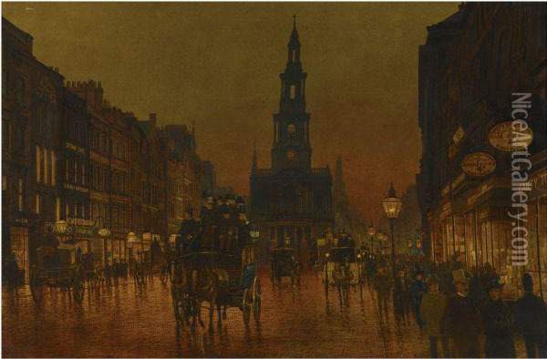 Evening On The Strand, London Oil Painting - Arthur E. Grimshaw