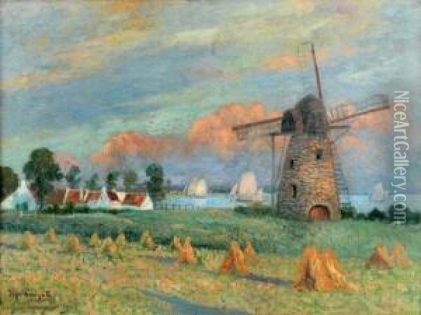 Le Moulin Aux Gerbes, Dordrecht, Hollande Oil Painting - Eugene Chigot