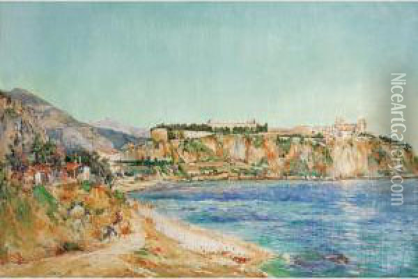 Vue De Monaco [ ; A View Of Monaco ; Signed And Dated Lower Left P. Place-canton 95 ; Oil On Canvas] Oil Painting - Paul Place-Canton