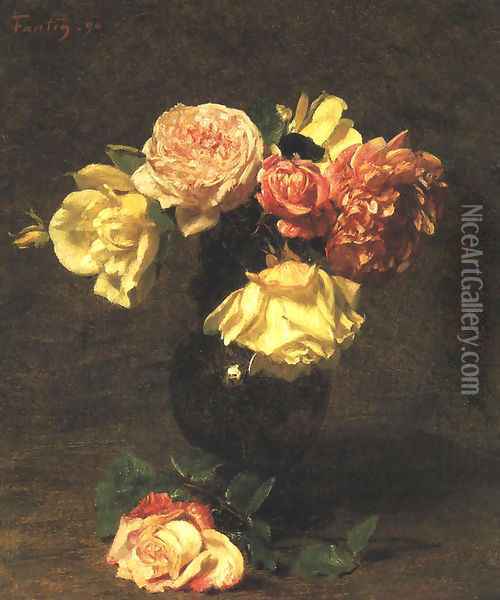 White and Pink Roses Oil Painting - Ignace Henri Jean Fantin-Latour