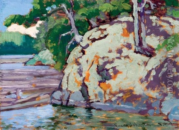 A Rocky Corner - Bryce's Island Lake On The Woods Oil Painting - Francis Hans Johnston