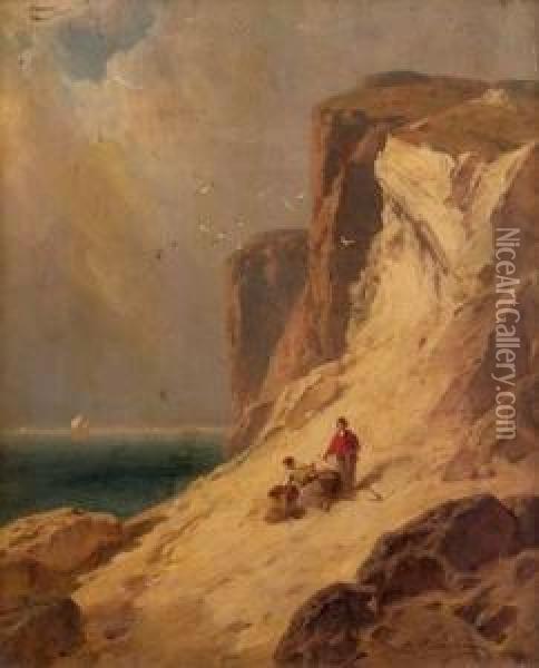 Travellers By Cliffs Oil Painting - George Washington Nicholson