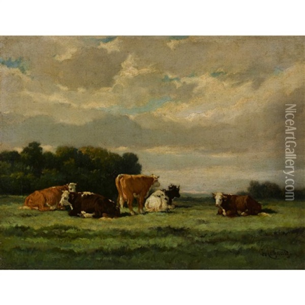 Weidende Kuhe Oil Painting - Louis Coignard