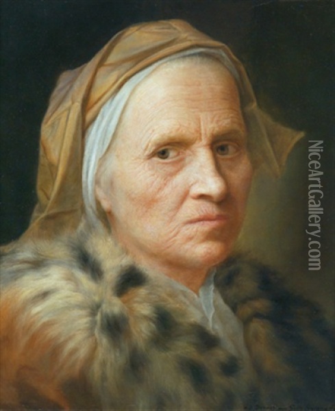 Bildnis Einer Alten Frau Mit Einem Pelzkragen (after Balthasar Denner) Oil Painting - Lotte Sykora