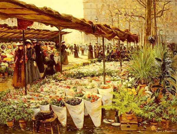 Marche Aux Fleurs A La Madeleine Oil Painting - Theodor von Hoermann