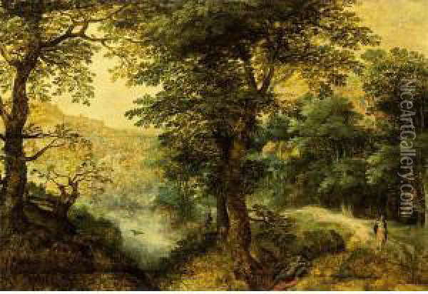 Diana And Callisto In A Wooded Landscape Oil Painting - Gillis van Coninxloo