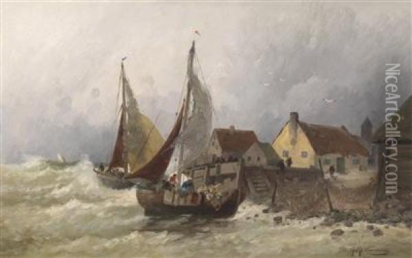 At The Dutch Seaside Near Monkhuizen Oil Painting - Adolf Kaufmann