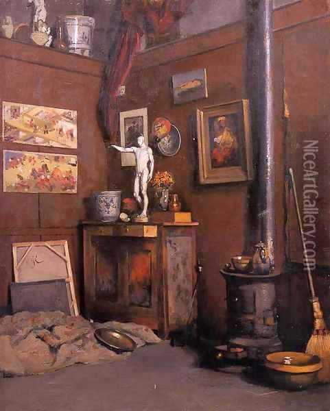 Interior Of A Studio With Stove Oil Painting - Gustave Caillebotte