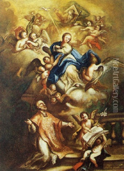 L'immacolata Concezione E San Filippo Neri Oil Painting - Sebastiano Conca
