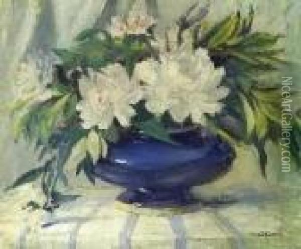 Harriette Bowdoin . White Peonies Oil Painting - Harriette Bowdoin