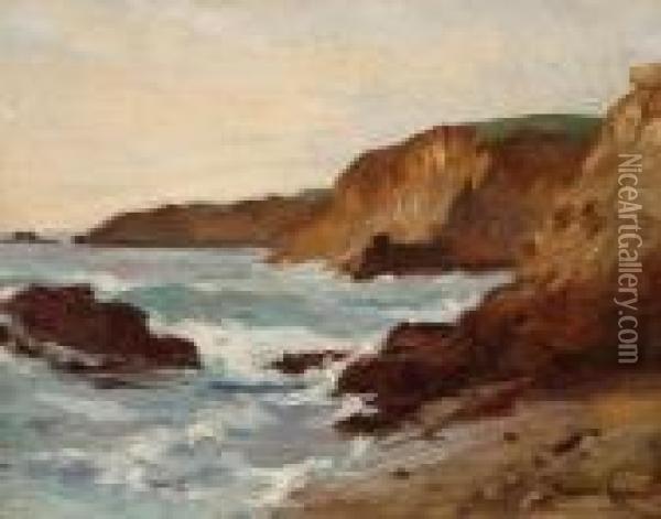 Crashing Waves In A Cove Oil Painting - Maurice Braun