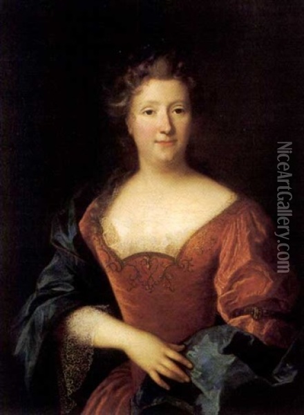 Portrait De Juene Femme Preparant Une Guirlande De Fleurs Oil Painting - Nicolas de Largilliere