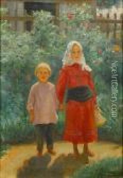 Portrait Of Two Young Children Oil Painting - Vladimir Egorovic Makovsky