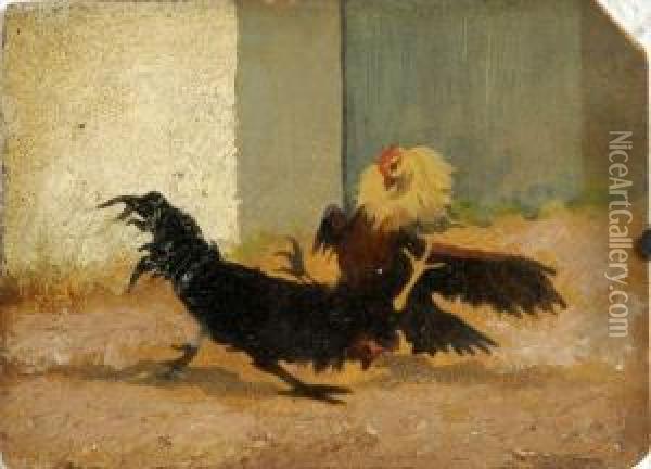 Fighting Cockerels Oil Painting - Franklin Briscoe