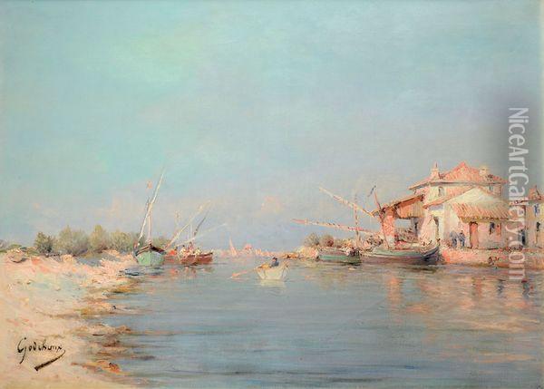 Barques Au Bord De La Lagune Oil Painting - Emile Godchaux