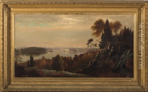 View Of The Mystic Lakes, Winchester, Massachusetts Oil Painting - Benjamin Champney