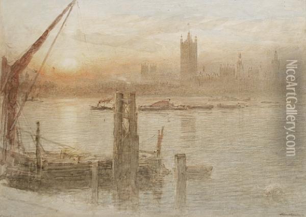 View Of Westminster Oil Painting - Albert Goodwin