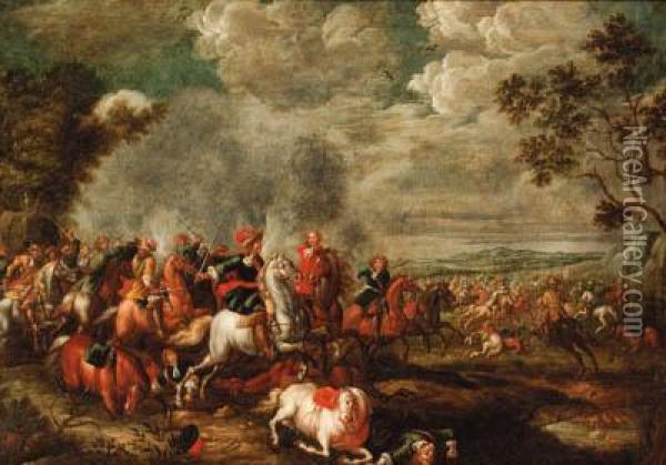 A Cavalry Battle Oil Painting - Jan Peeter Verdussen