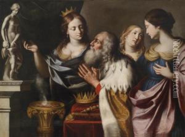 King Solomon Lead Into Idolatry By Hiswives Oil Painting - Giovanni Venanzi Di Pesaro