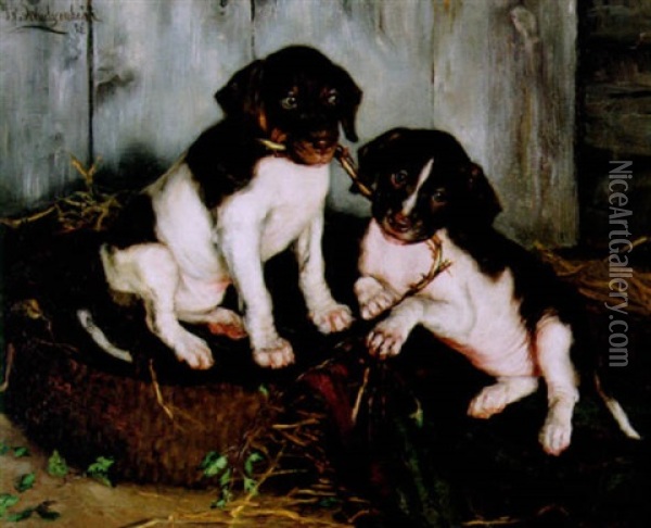 Hundvalpar Oil Painting - Ida Eleonora de Schulzenheim