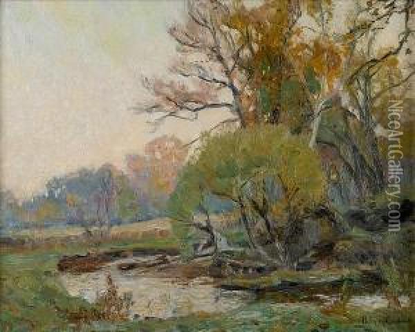 Stream Through A Summer Landscape Oil Painting - Philip Russell Goodwin