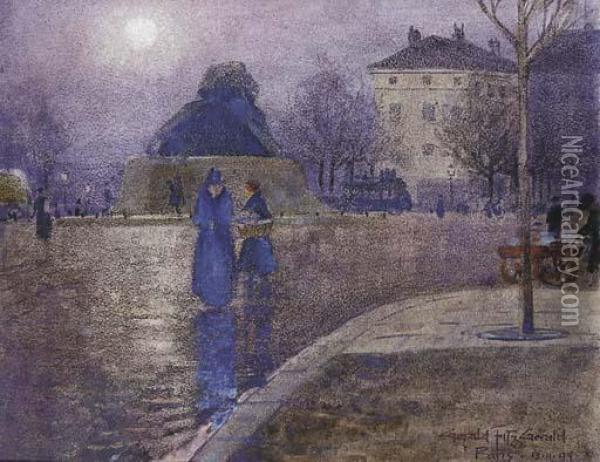 Paris Nocturne Oil Painting - Gerald Fitzgerald