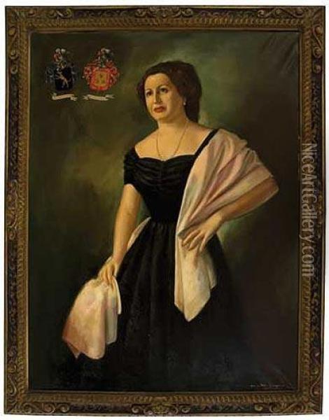 Retrato De Dama... Oil Painting - Carles Mestres Gimpera