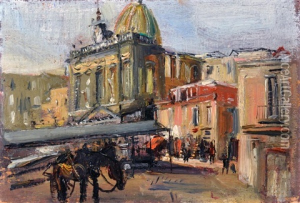 Napoli Piazza Del Carmine Oil Painting - Luigi Crisconio