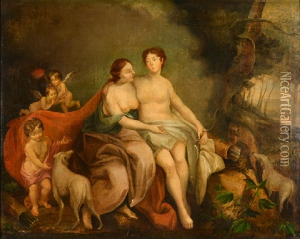 Diana And Her Lover (allegorical) Oil Painting - Jacob Samuel Beck
