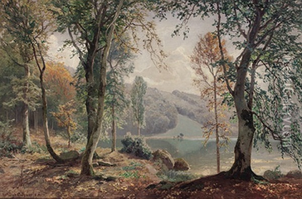 Spatsommerliche Eifellandschaft Mit Blick Auf Kleinen See Oil Painting - Heinrich Boehmer