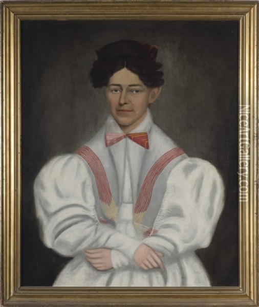 Portrait Of Julie Smith In A White Dress With Red Sash Oil Painting - Erastus Salisbury Field