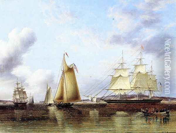 The 'N.B.Palmer' at Anchor off Staten Island Oil Painting - James E. Buttersworth