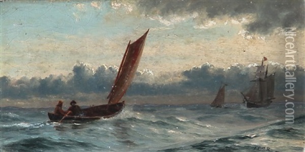 Two Fishermen In A Fishing Boat Oil Painting - Carl (Jens Erik C.) Rasmussen