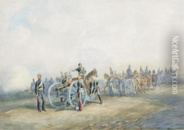 The Royal Artillery At Firing Practice Oil Painting - Orlando Norie