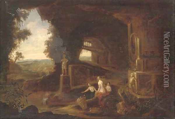 Nymphs bathing in a grotto Oil Painting - Abraham van Cuylenborch