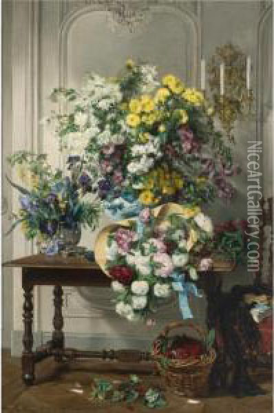Still Life With Flowers Oil Painting - Jenny Villebesseyx