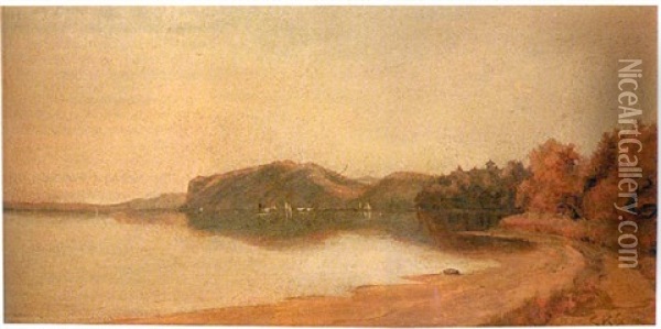 Hook Mountain, Hudson River Landscape Oil Painting - Sanford Robinson Gifford