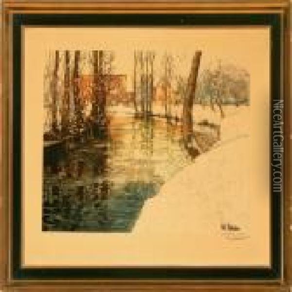 A Winter Landscape Oil Painting - Fritz Thaulow