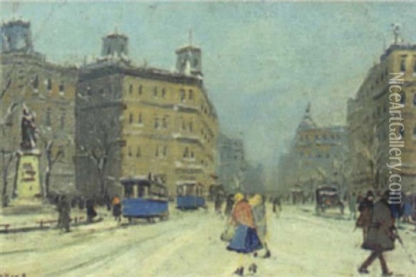 Winter In Paris Mit Personenstaffage Oil Painting - Antal Berkes