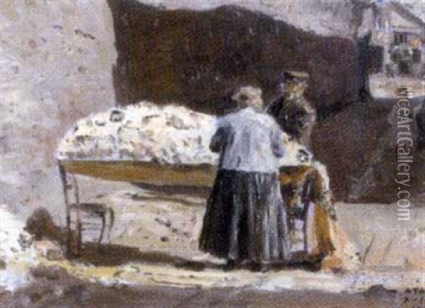 Ouvriers Preparent La Laine Oil Painting - Enrique Atalaya