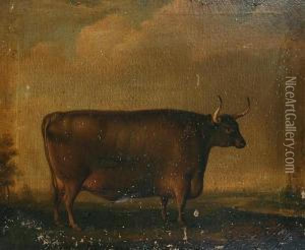 Bull In A Landscape Oil Painting - Thomas Weaver