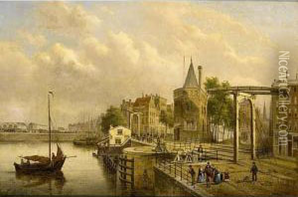 A View Of The Scheierstoren, Amsterdam Oil Painting - Gerardus Hendriks