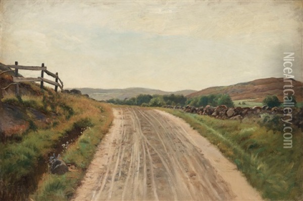 The Road To Skarvik, Hisingen, Gothenburg Oil Painting - Berndt Adolf Lindholm